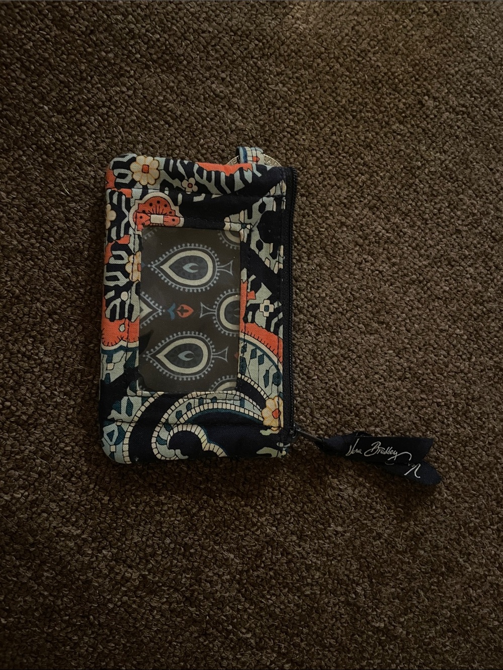 Vera Bradley Navy Floral Paisley Zip Wristlet Key Ring